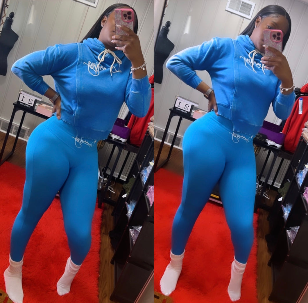 Qweening Asymmetric Hoodie Set- Ocean Blue